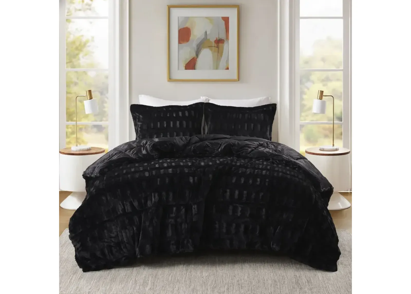 Solid Faux Fur Comforter Mini Set