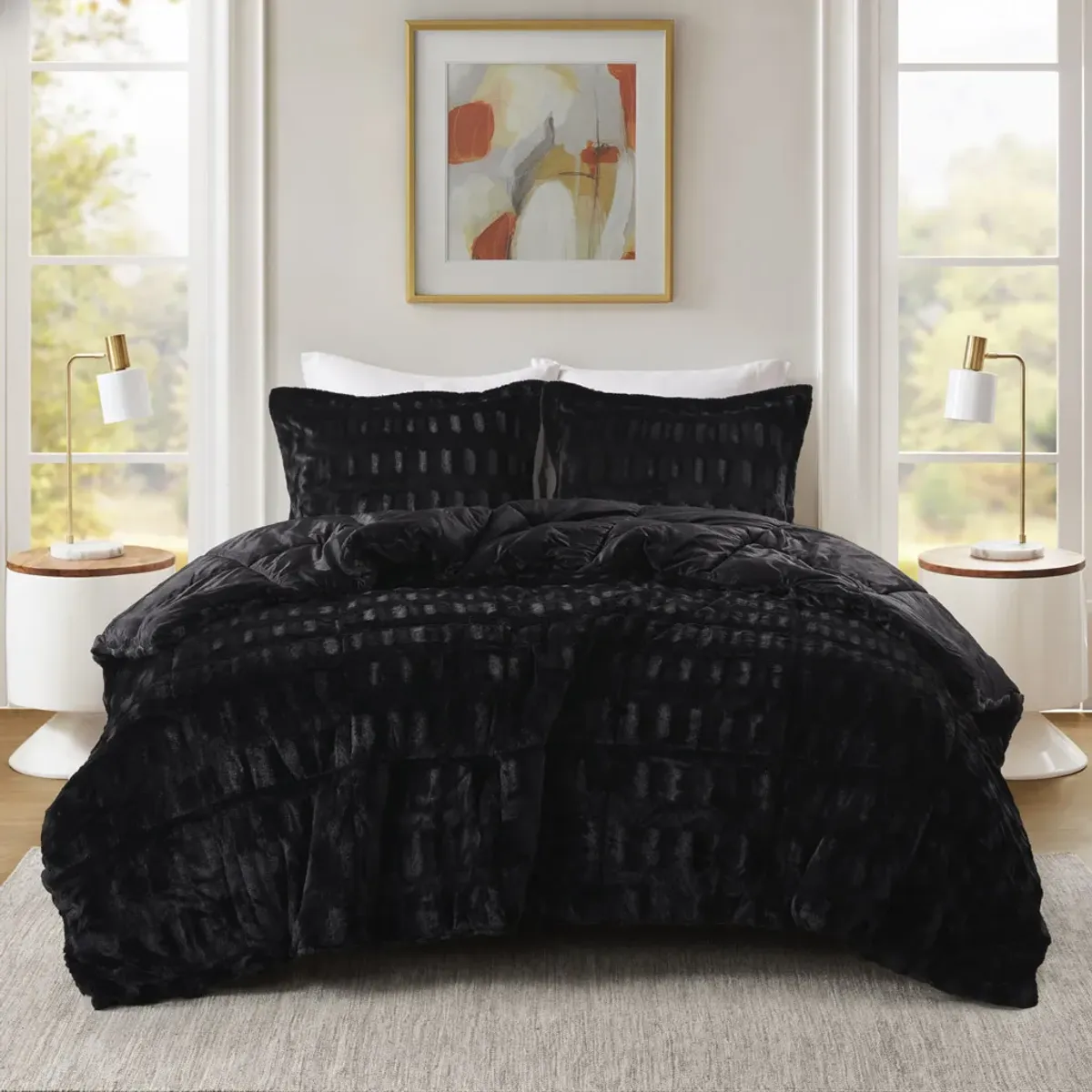 Solid Faux Fur Comforter Mini Set