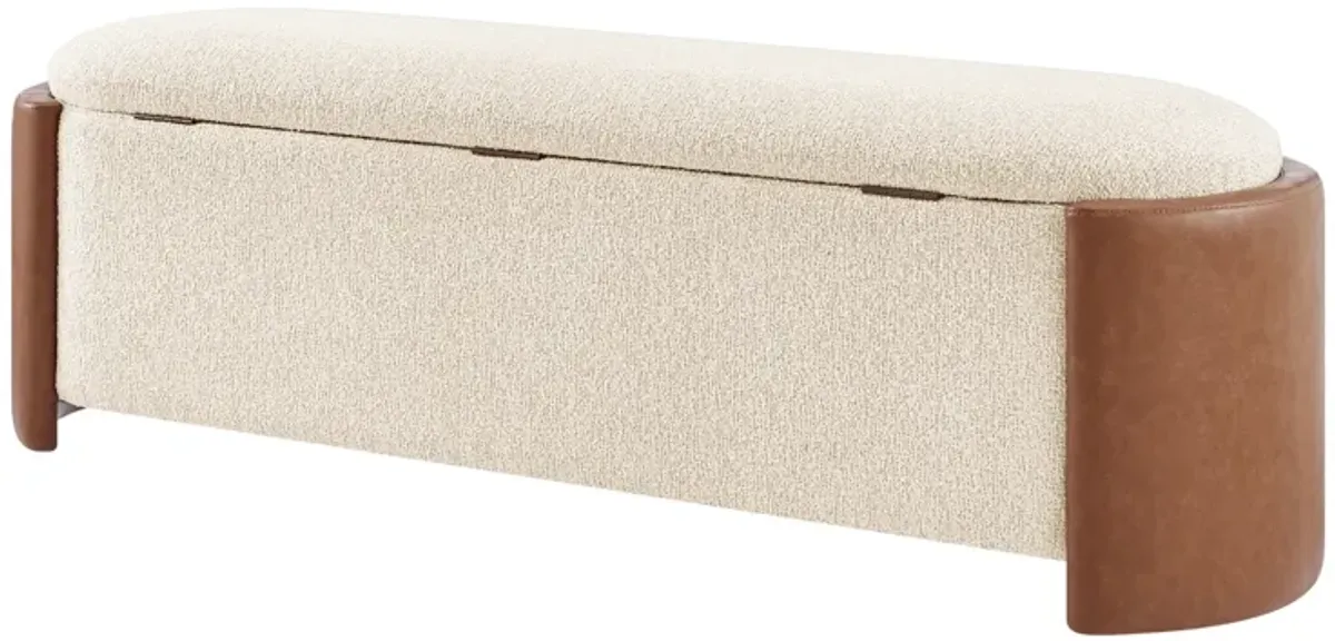 Alyssa Fabric/PU Storage Bench, Palladian Beige/Vintage Cider