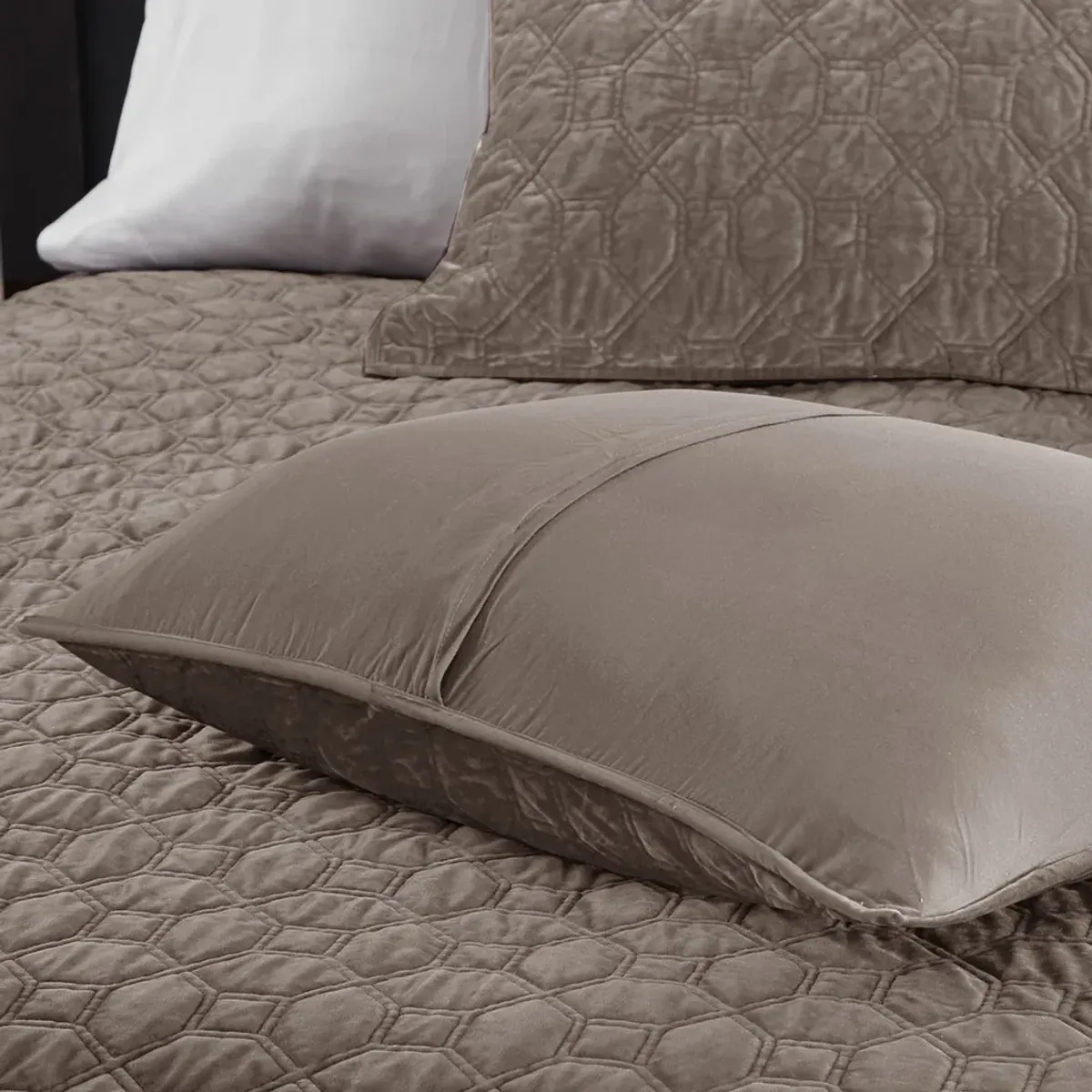 Madison Park Harper Taupe 3 Piece Velvet Quilt Set