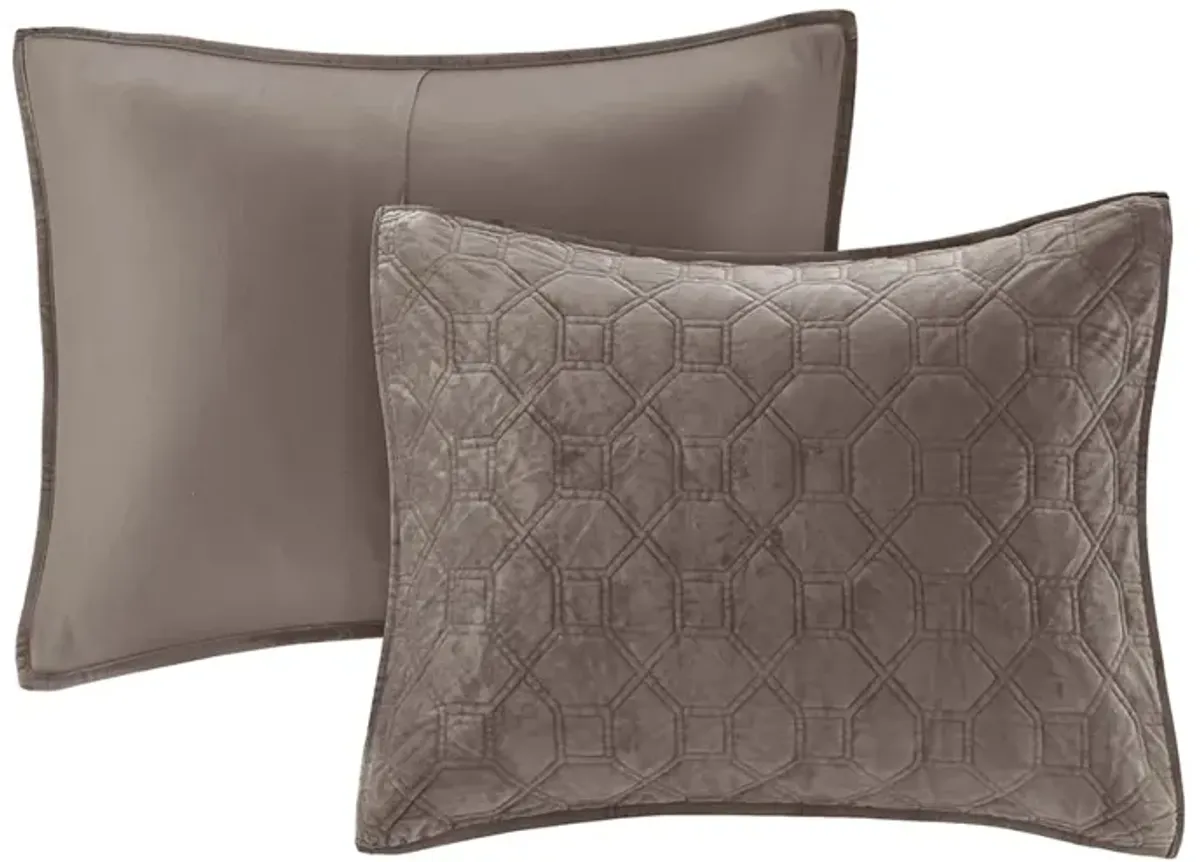 Madison Park Harper Taupe 3 Piece Velvet Quilt Set