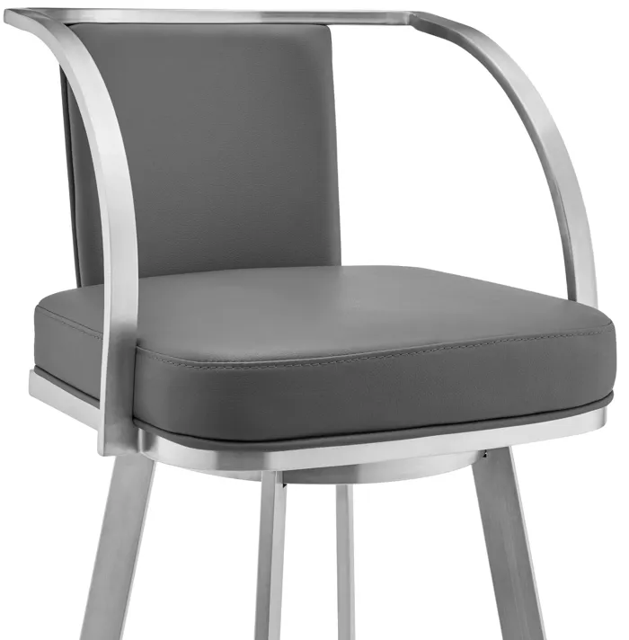 Sandringham 30" Gray Faux Leather and Brushed Stainless Steel Swivel Bar Stool