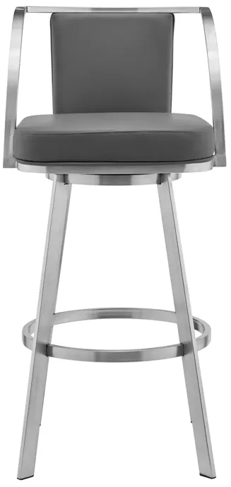 Sandringham 30" Gray Faux Leather and Brushed Stainless Steel Swivel Bar Stool