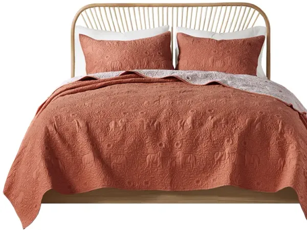 INK+IVY Kandula Coral 3 Piece Reversible Cotton Quilt Set
