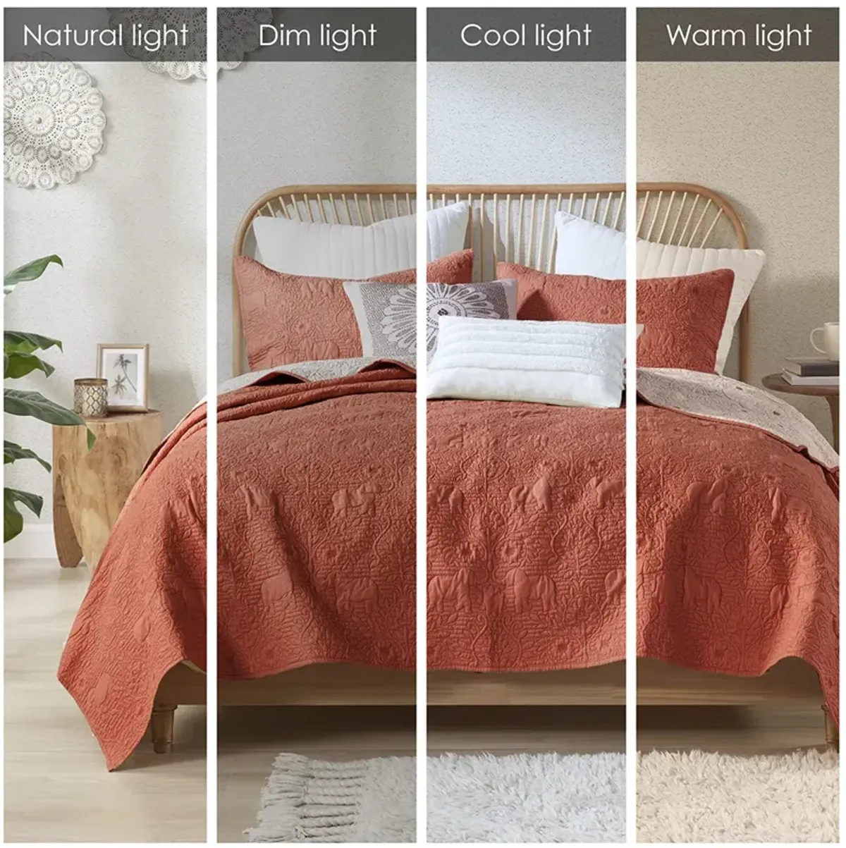 INK+IVY Kandula Coral 3 Piece Reversible Cotton Quilt Set