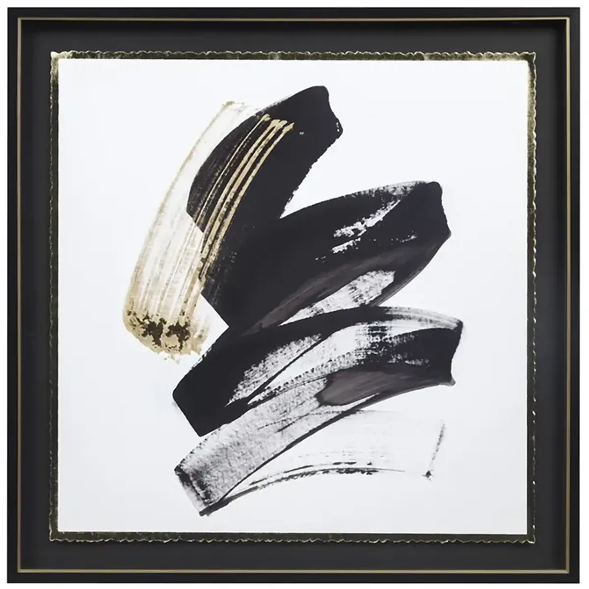 Madison Park Abstract Talon Black Framed Glass and Single Matted Foiled Deckle Edge Wall Art