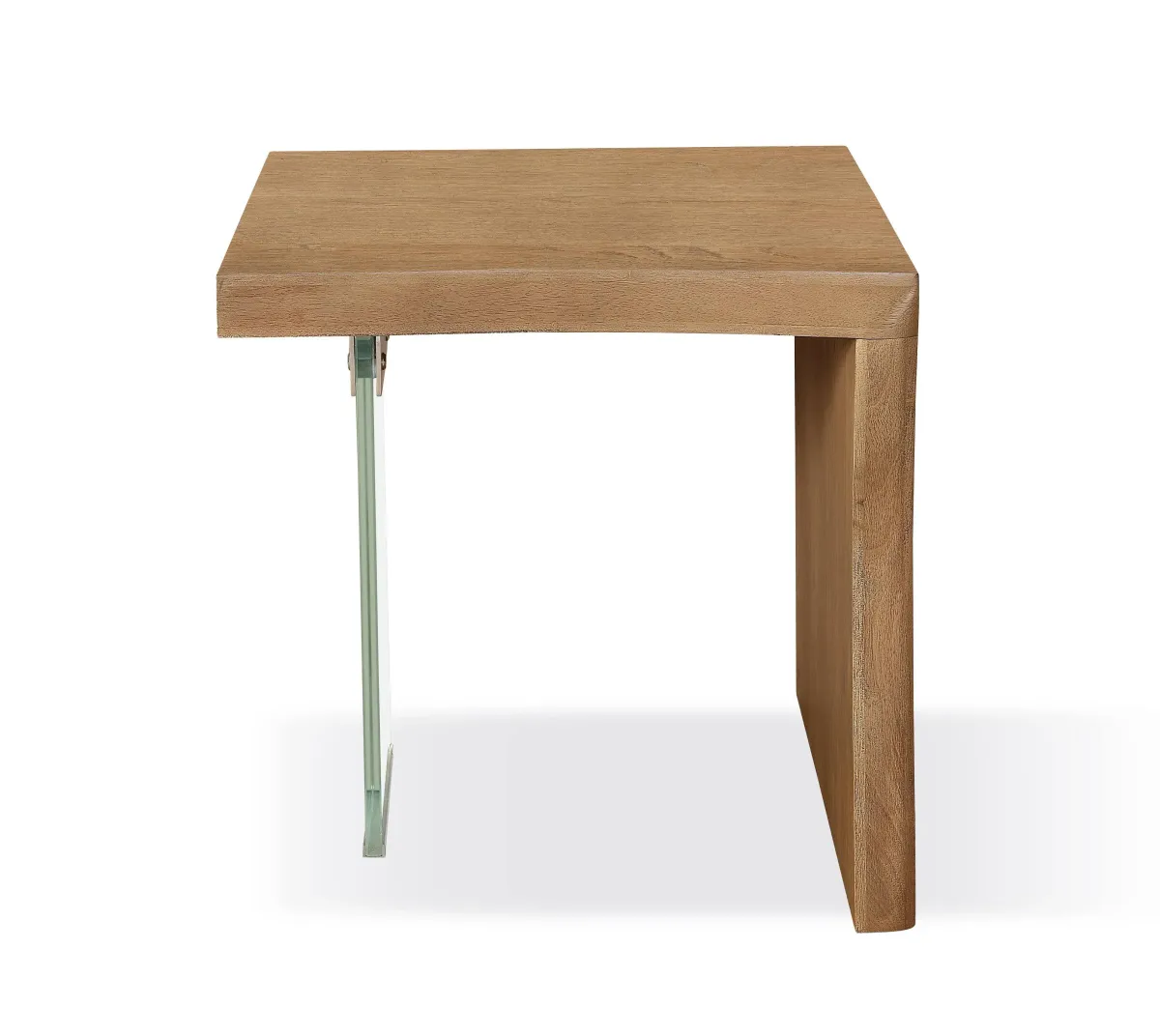 One Live-Edge White Oak and Glass End Table in Bisque