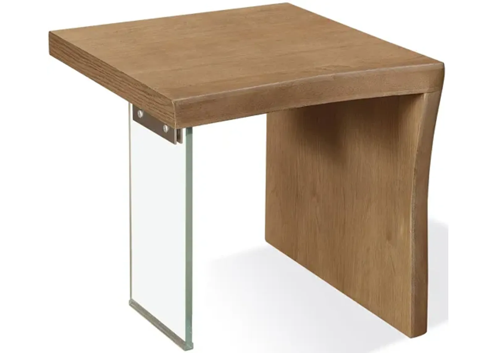 One Live-Edge White Oak and Glass End Table in Bisque