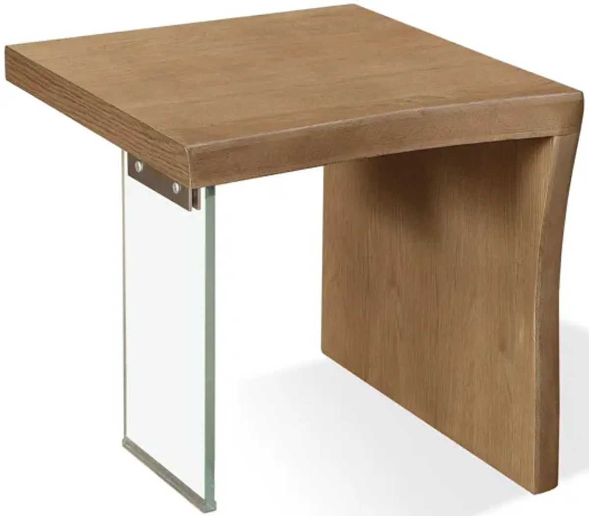 One Live-Edge White Oak and Glass End Table in Bisque