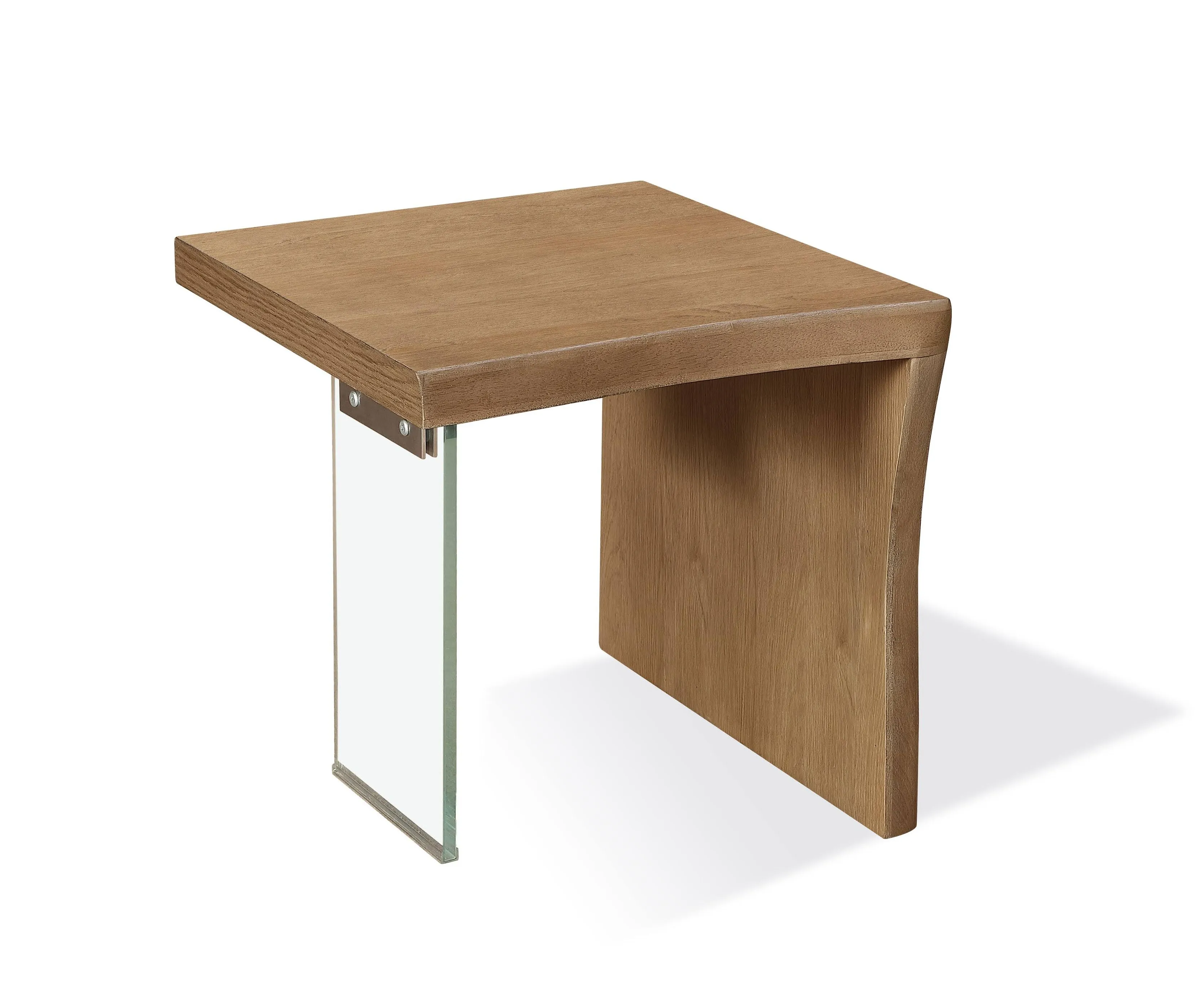 One Live-Edge White Oak and Glass End Table in Bisque