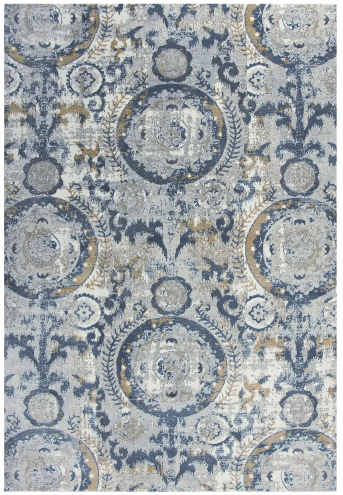 Bristol Beige/Blue Circles Polypropylene/Polyester 5'3" x 7'6" Rectangle Rug