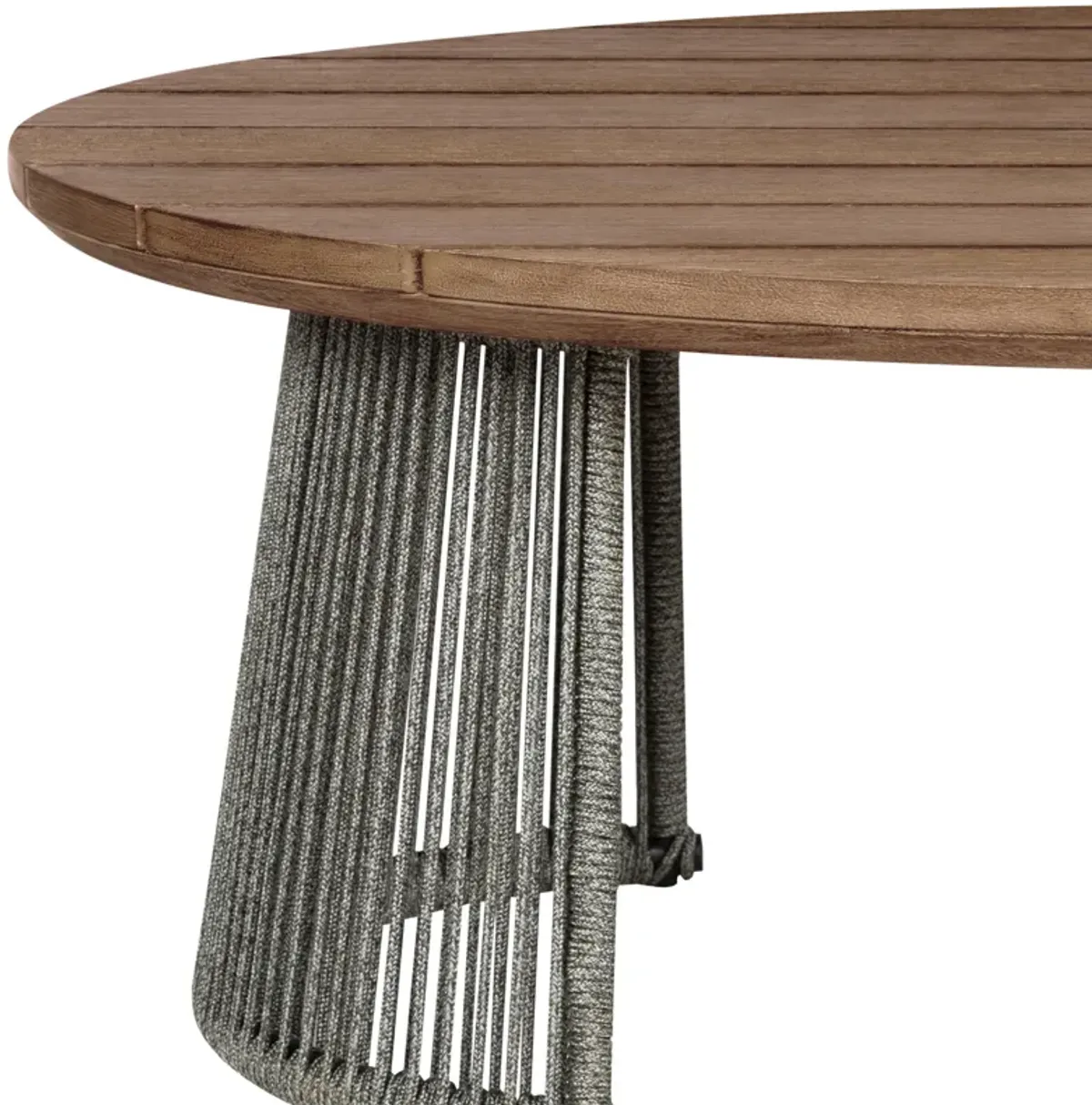 Benicia Outdoor Patio Oval Coffee Table in Weathered Eucalyptus Wood and Gray Rope