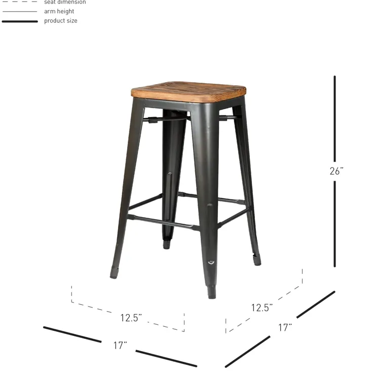 Metropolis Backless Counter Stool  Wood Seat, Gunmetal (Set of 4)