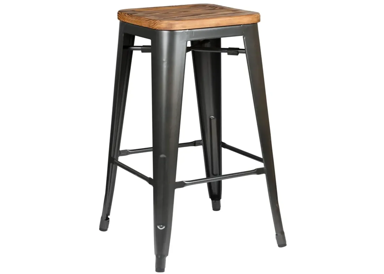 Metropolis Backless Counter Stool  Wood Seat, Gunmetal (Set of 4)