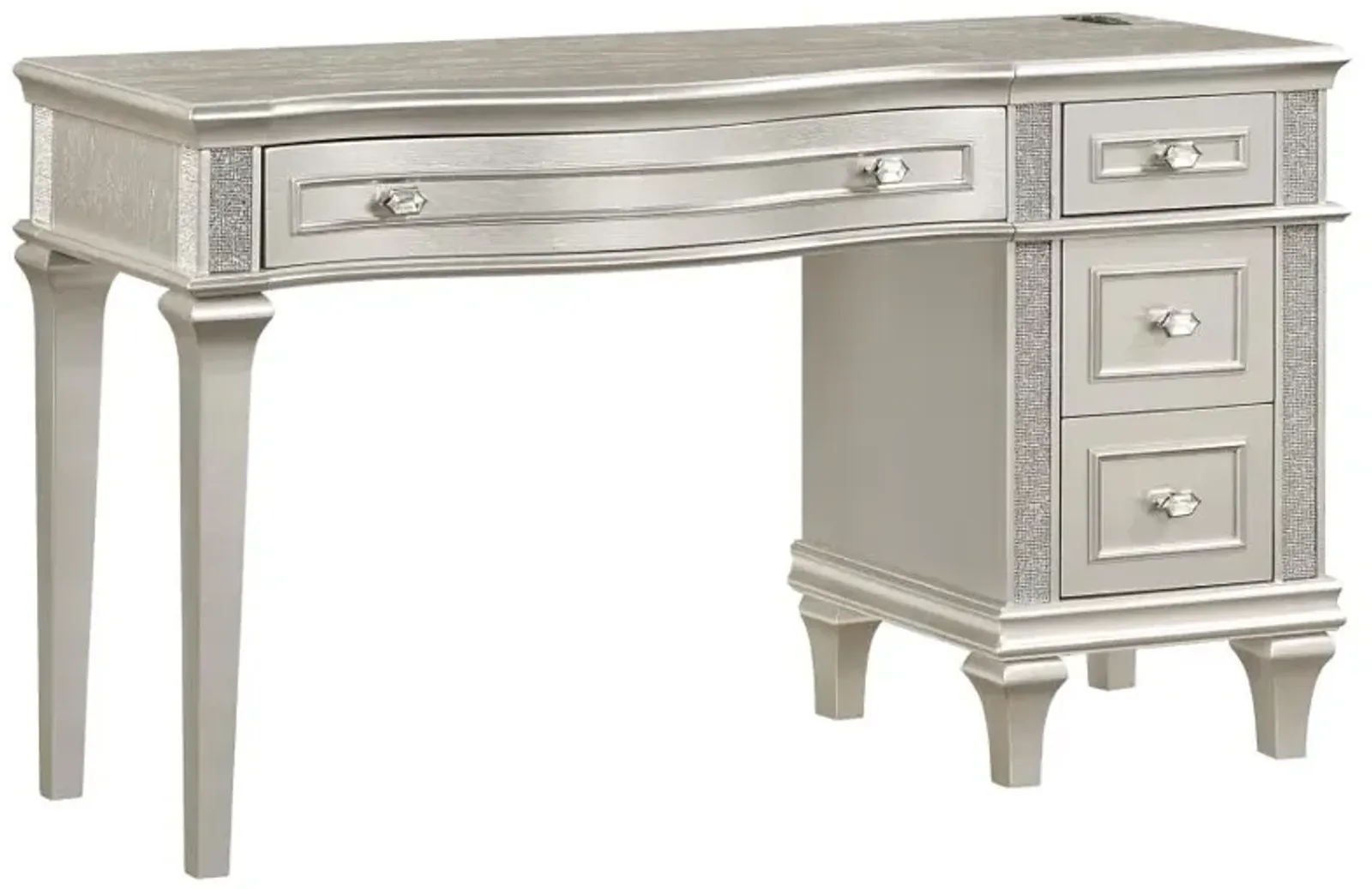 Evangeline 4-drawer Vanity Table with Faux Diamond Trim Silver and Ivory