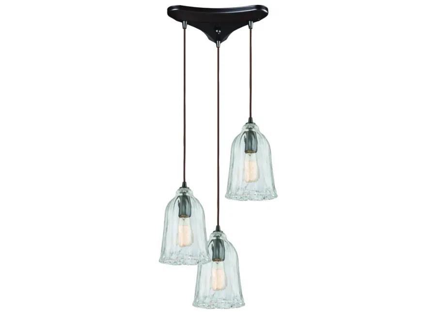 Hand Formed Glass 12" Wide 3-Light Mini Pendant - Oil Rubbed Bronze