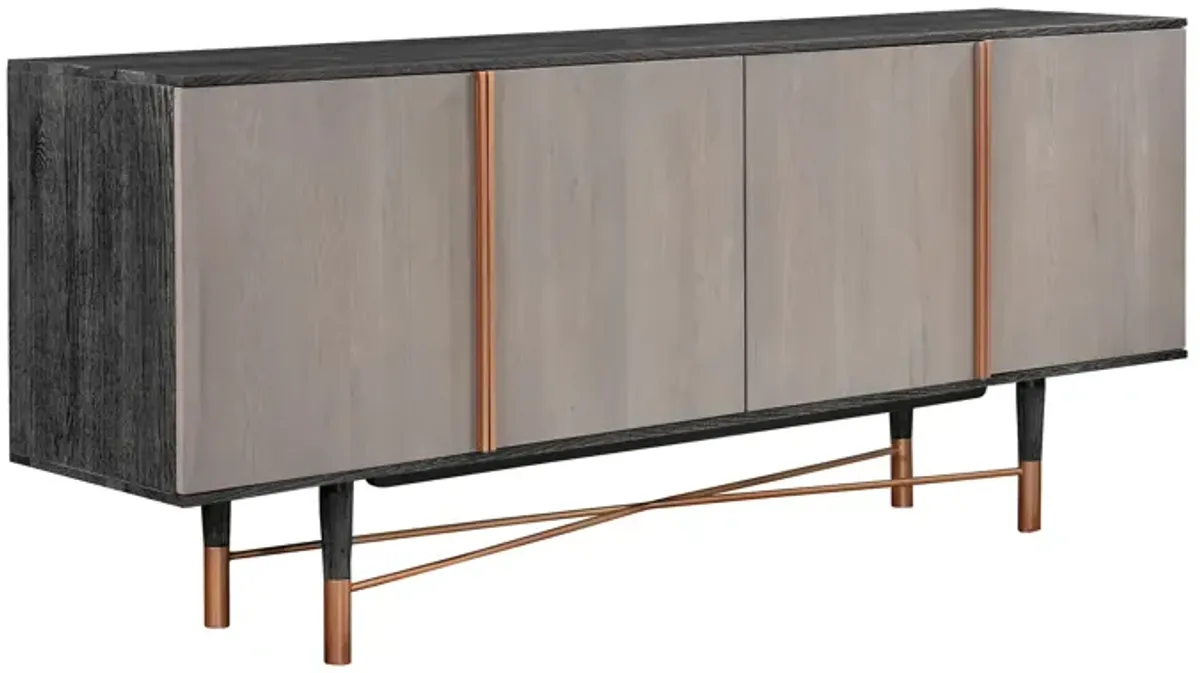 Turin Rustic Oak Wood Sideboard Cabinet with Copper Accent