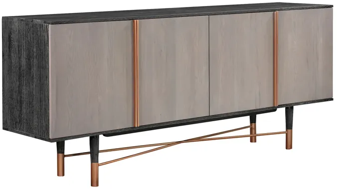 Turin Rustic Oak Wood Sideboard Cabinet with Copper Accent