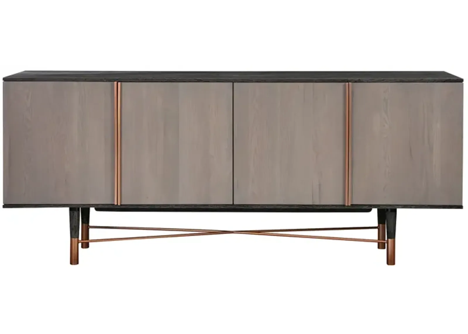 Turin Rustic Oak Wood Sideboard Cabinet with Copper Accent