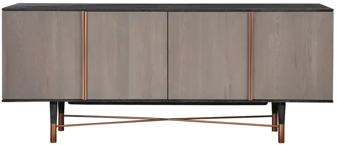 Turin Rustic Oak Wood Sideboard Cabinet with Copper Accent