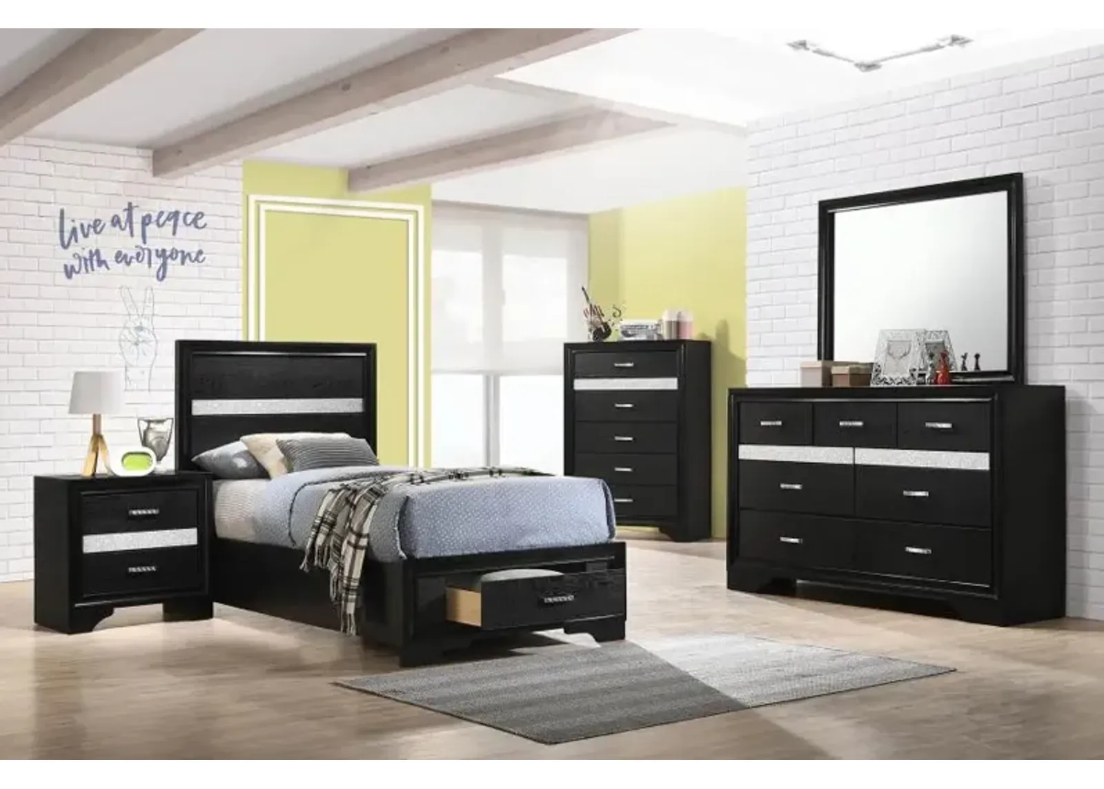 Miranda 5-piece Twin Storage Bedroom Set Black