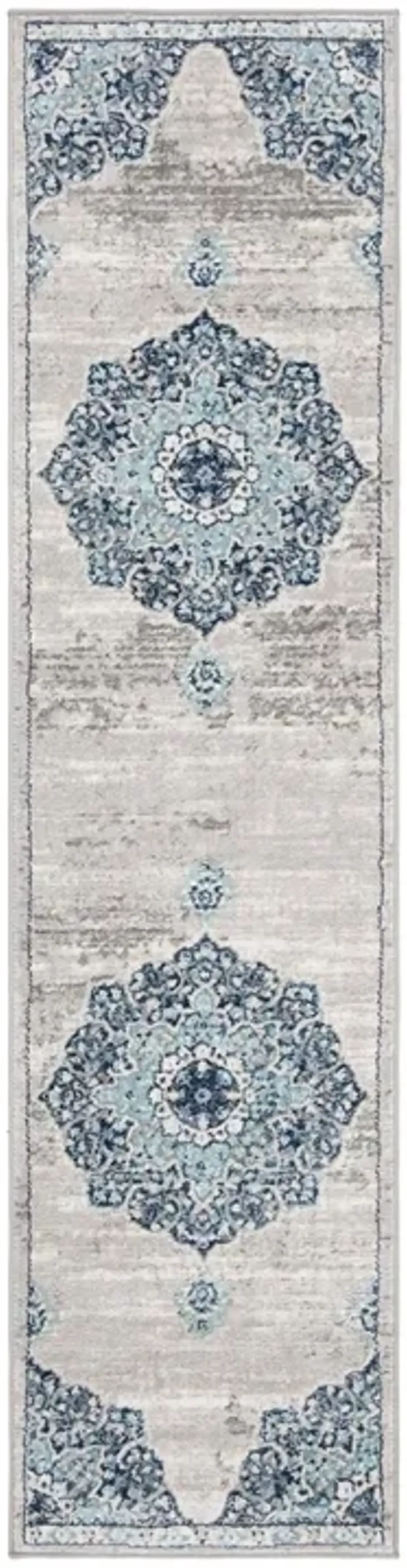 Brentwood 849 Navy / Light Grey 2' X 6' Runner Powerloomed Rug