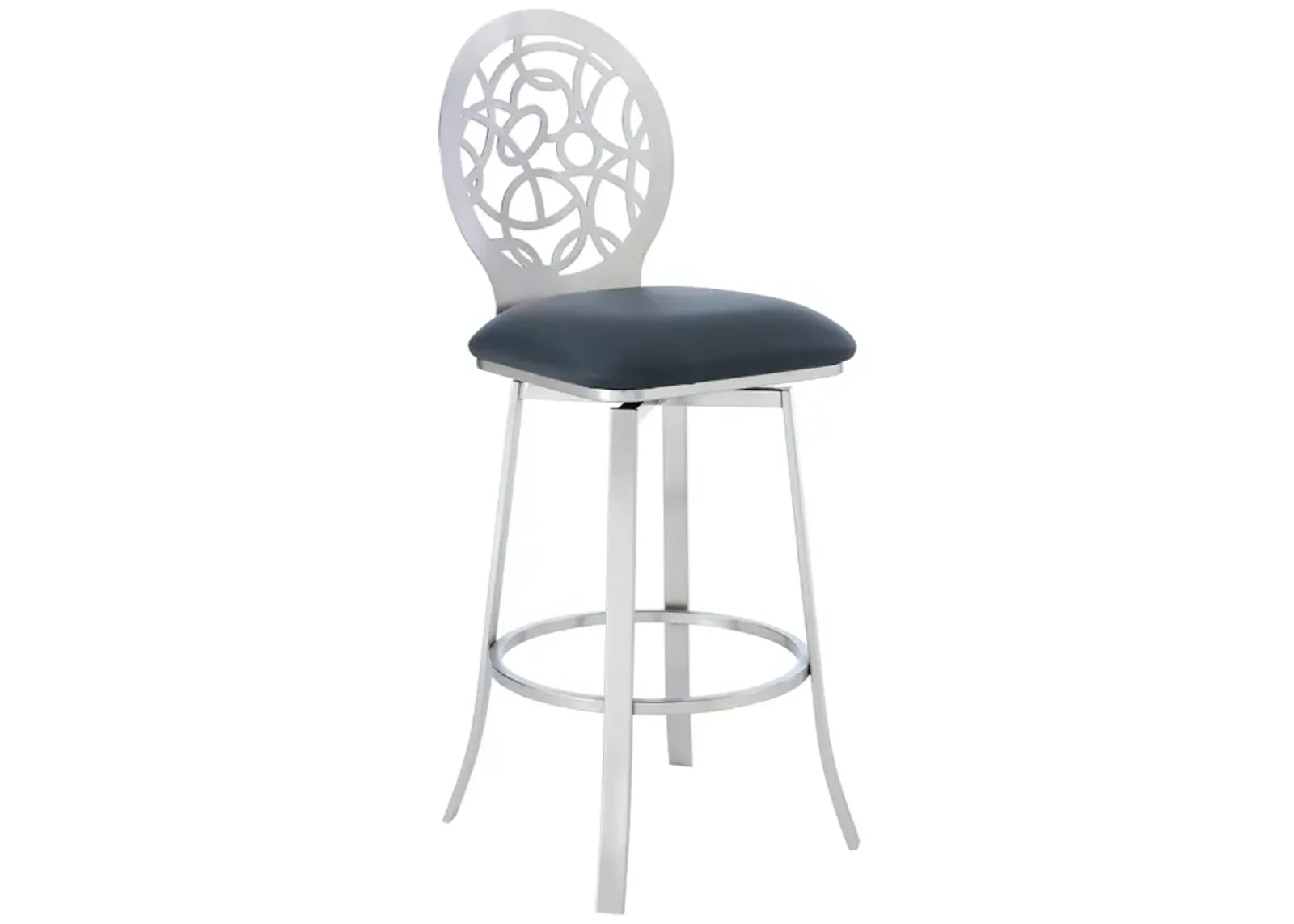 Lotus Contemporary 30" Bar Height Barstool in Brushed Stainless Steel Finish and Gray Faux Leather