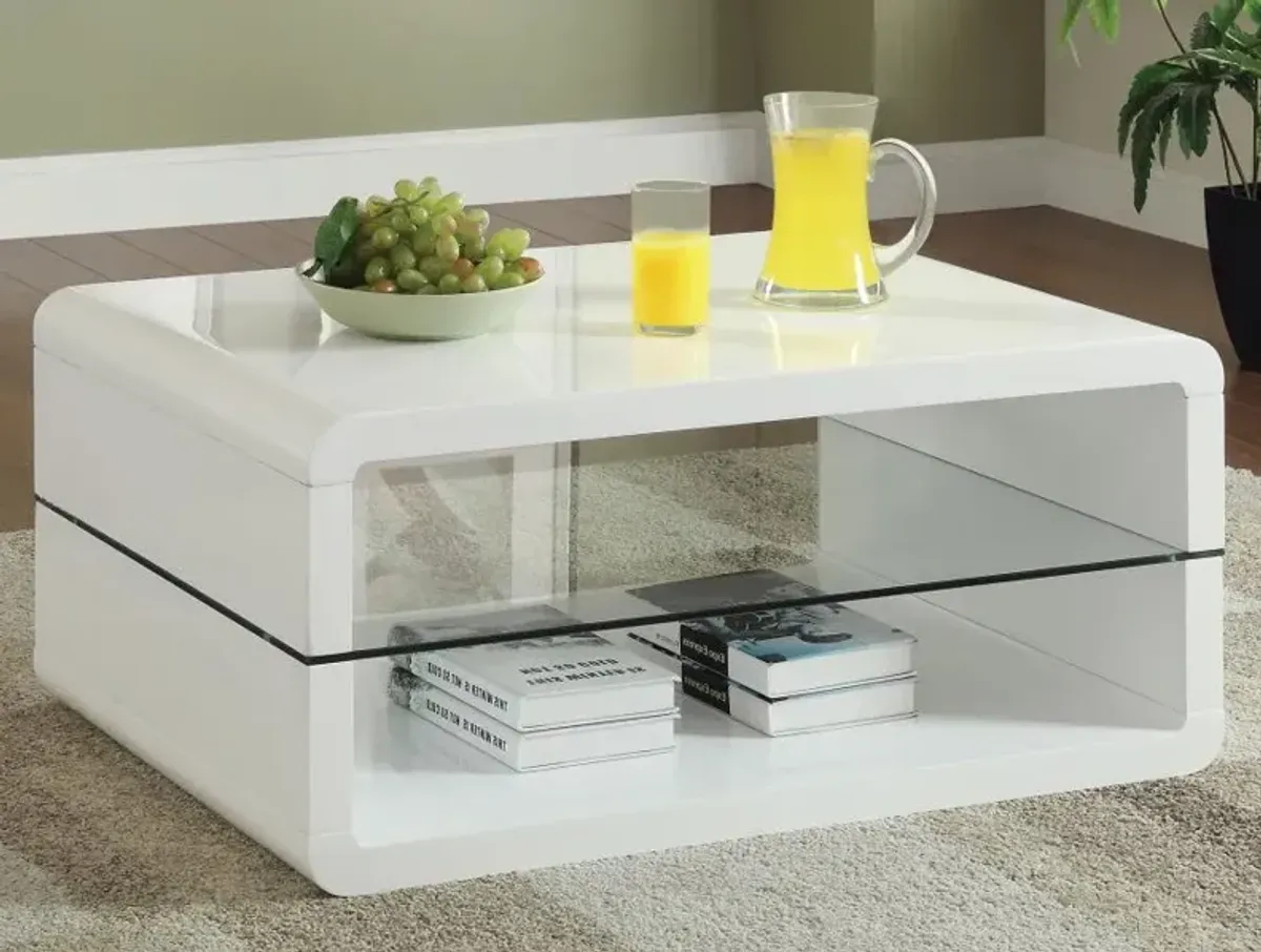 Elana Rectangle 2-shelf Coffee Table Glossy White