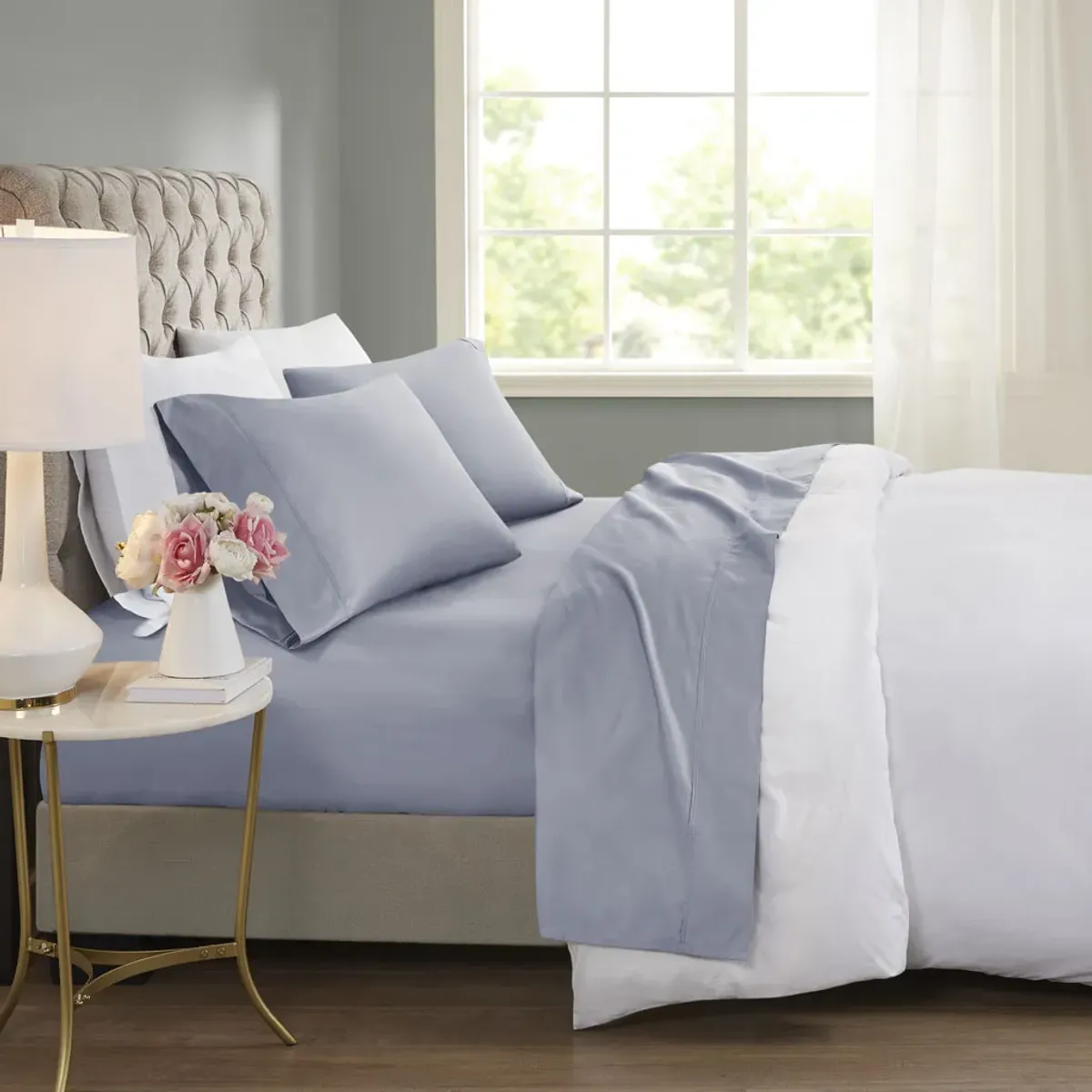 Beautyrest 600 Thread Count Blue Cooling Cotton Blend 4 PC Sheet Set