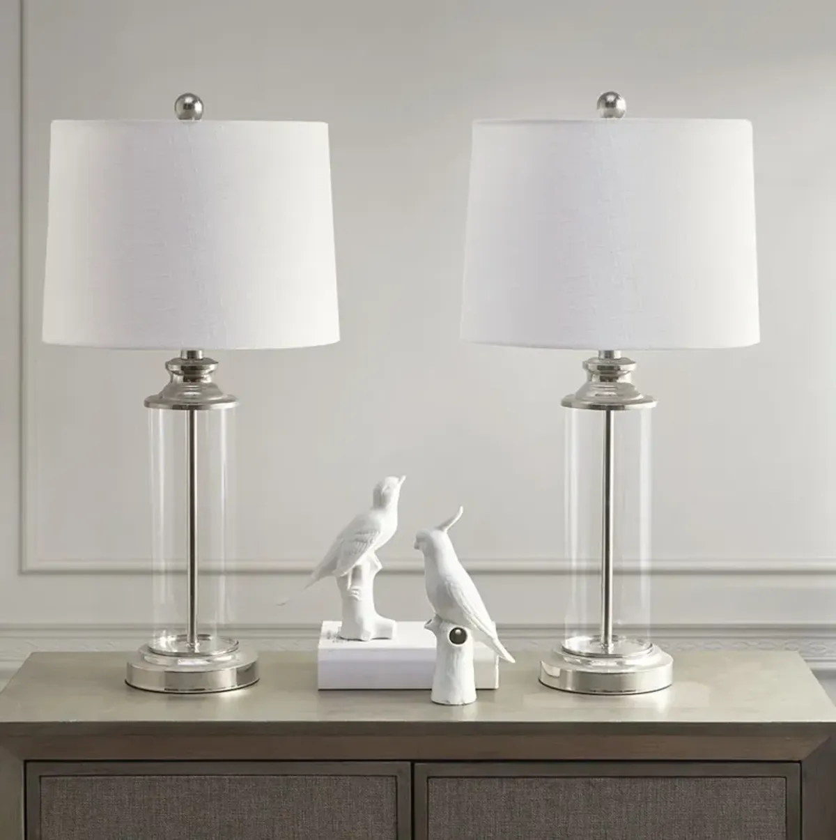 510 Design Clarity Silver Glass Cylinder Table Lamp Set of 2