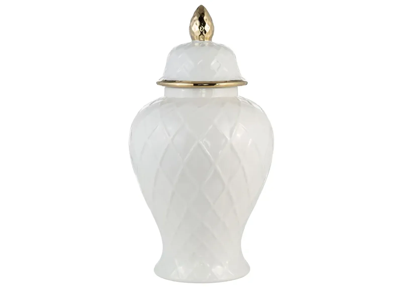 Cer, 20"h Rope Temple Jar, White/gold