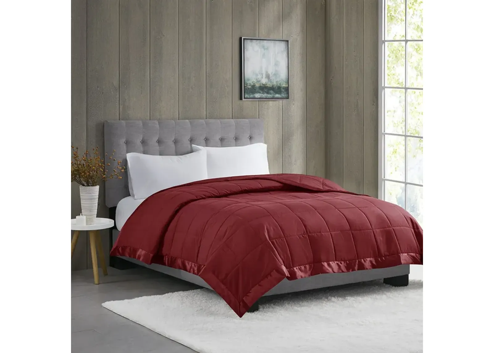 Madison Park Windom Burgundy Lightweight Down Alternative Blanket with Satin Trim