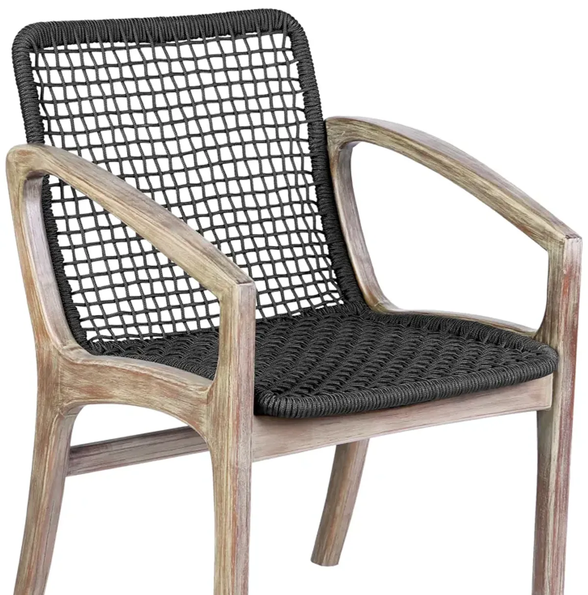 Brighton Outdoor Patio Dining Chair in Light Eucalyptus Wood and Charcoal Rope