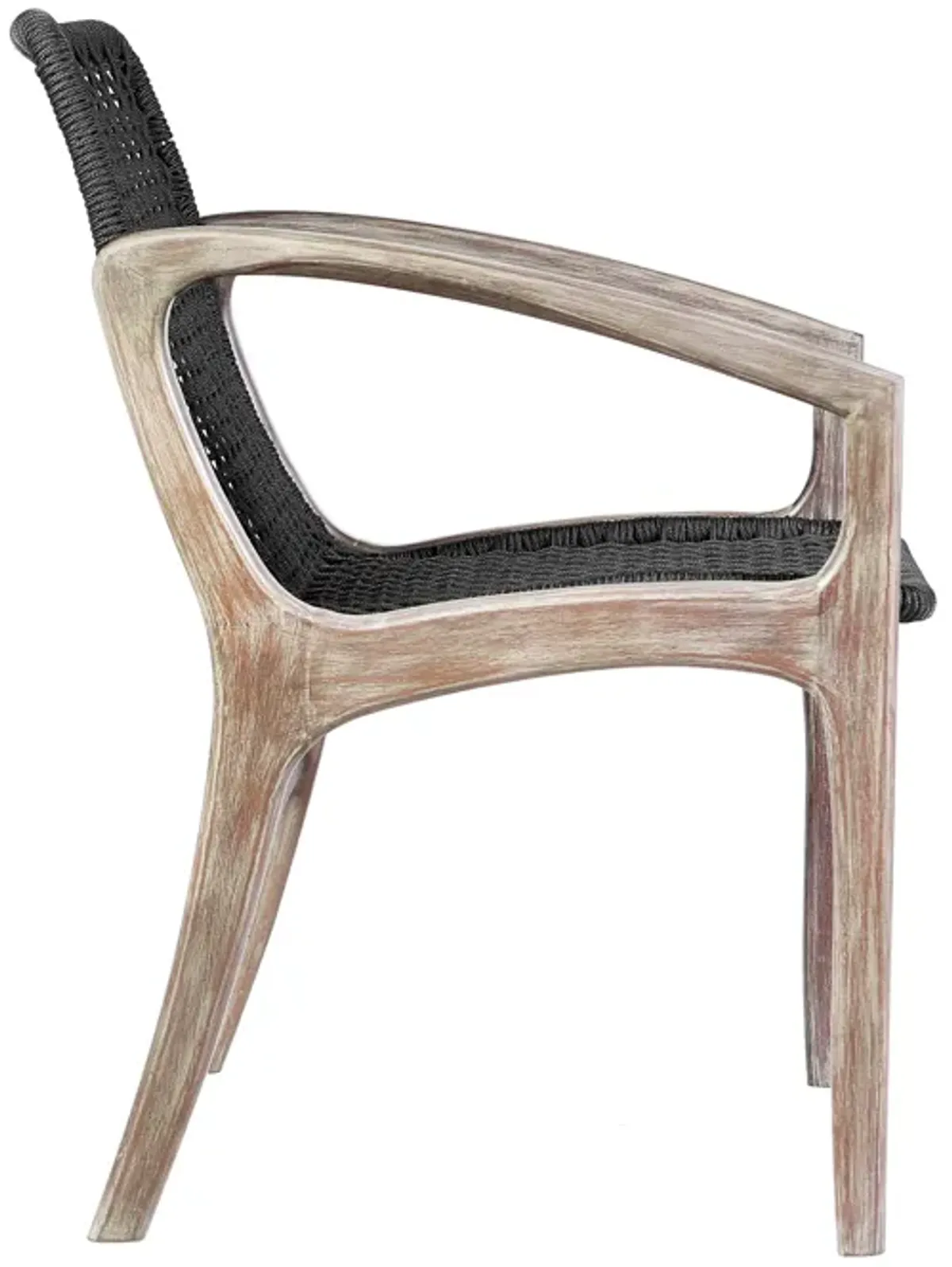 Brighton Outdoor Patio Dining Chair in Light Eucalyptus Wood and Charcoal Rope