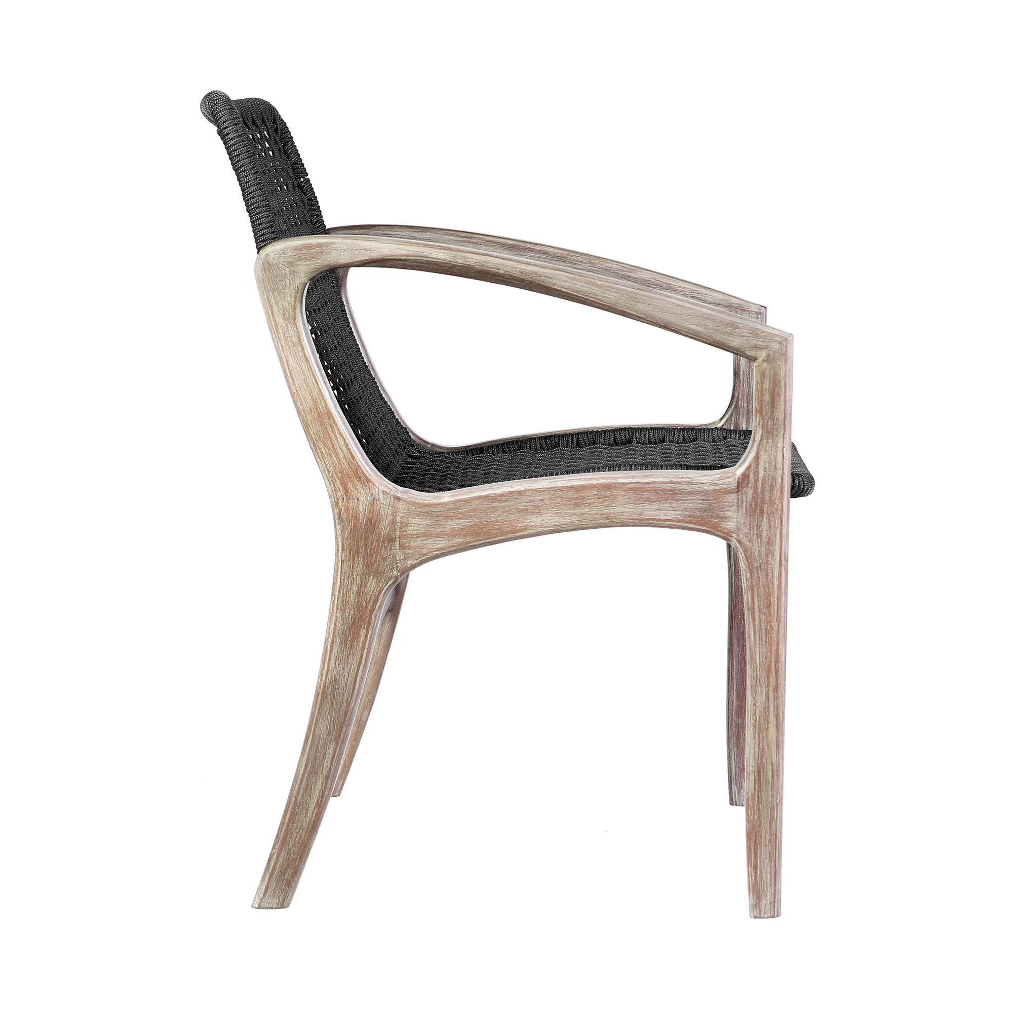 Brighton Outdoor Patio Dining Chair in Light Eucalyptus Wood and Charcoal Rope