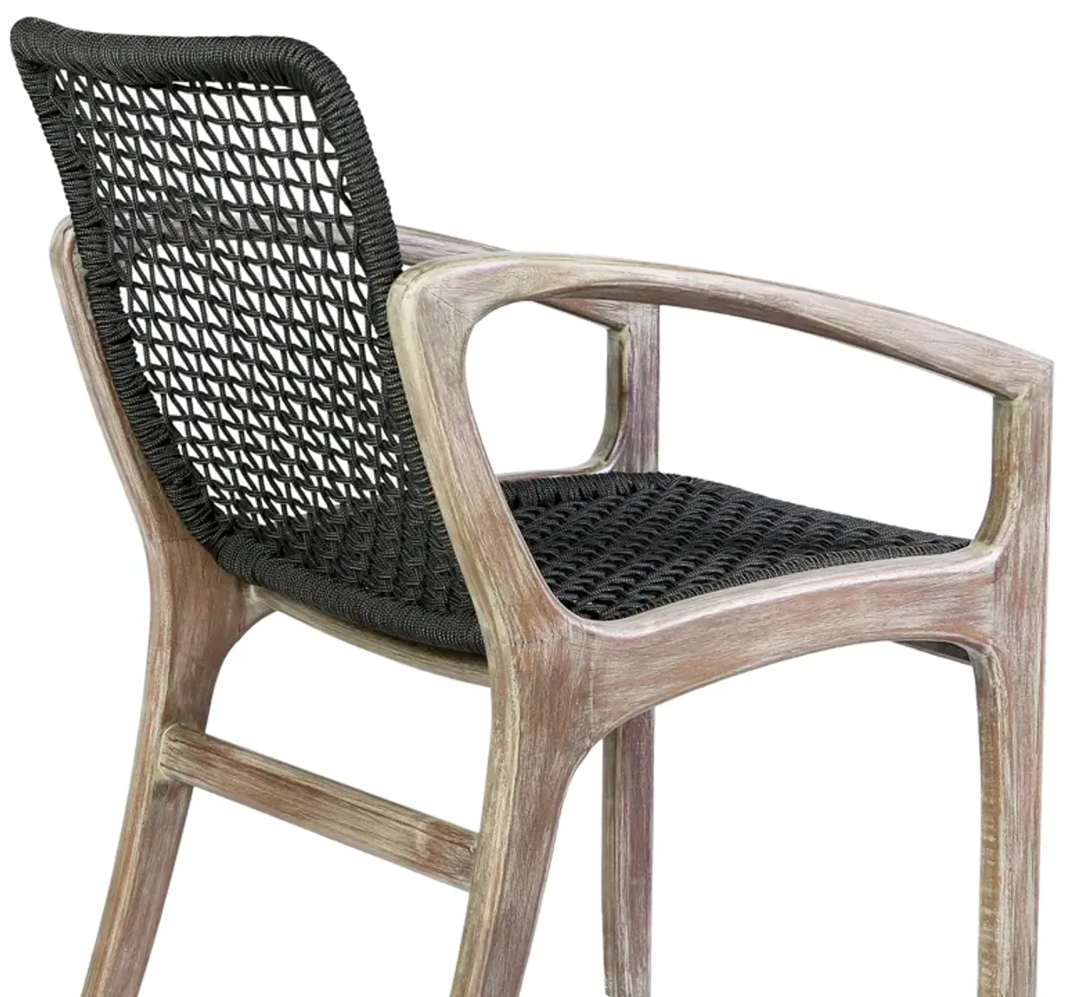 Brighton Outdoor Patio Dining Chair in Light Eucalyptus Wood and Charcoal Rope