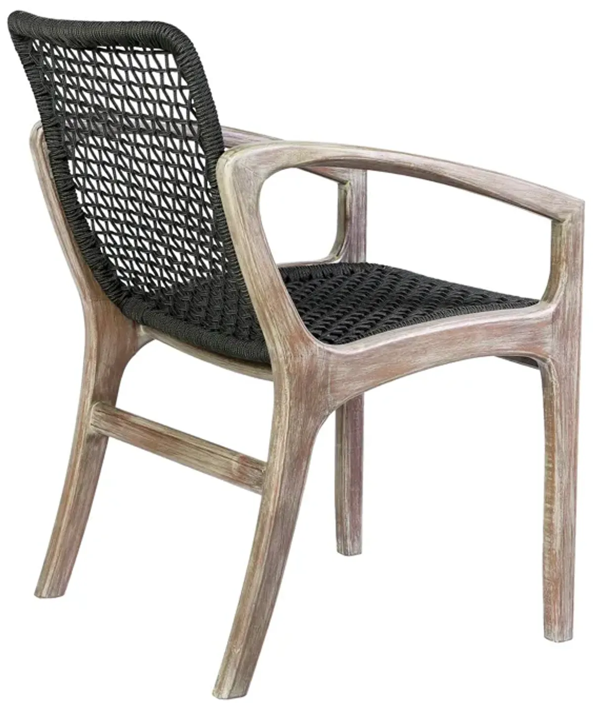 Brighton Outdoor Patio Dining Chair in Light Eucalyptus Wood and Charcoal Rope