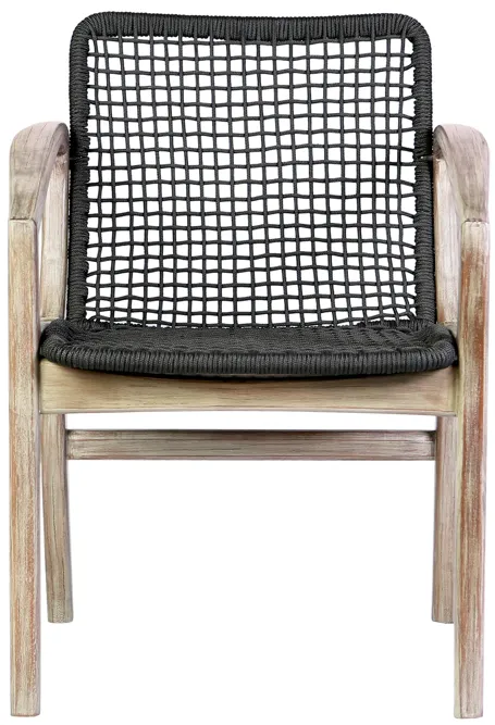 Brighton Outdoor Patio Dining Chair in Light Eucalyptus Wood and Charcoal Rope