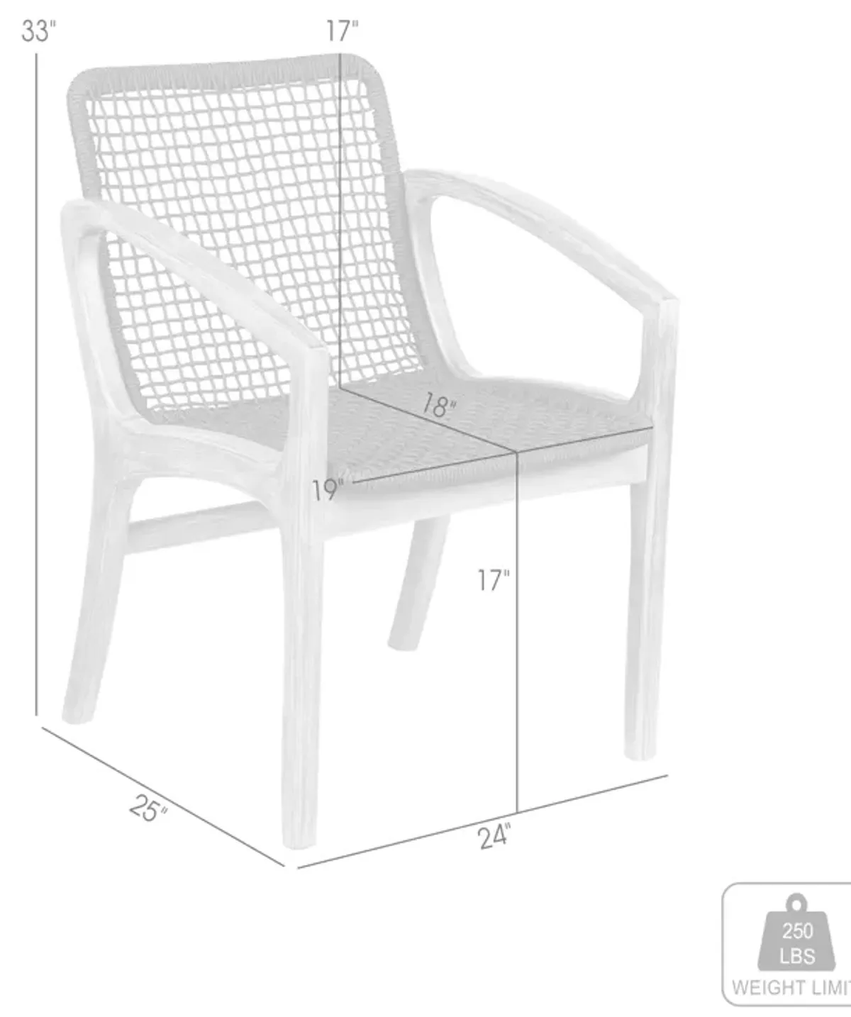 Brighton Outdoor Patio Dining Chair in Light Eucalyptus Wood and Charcoal Rope