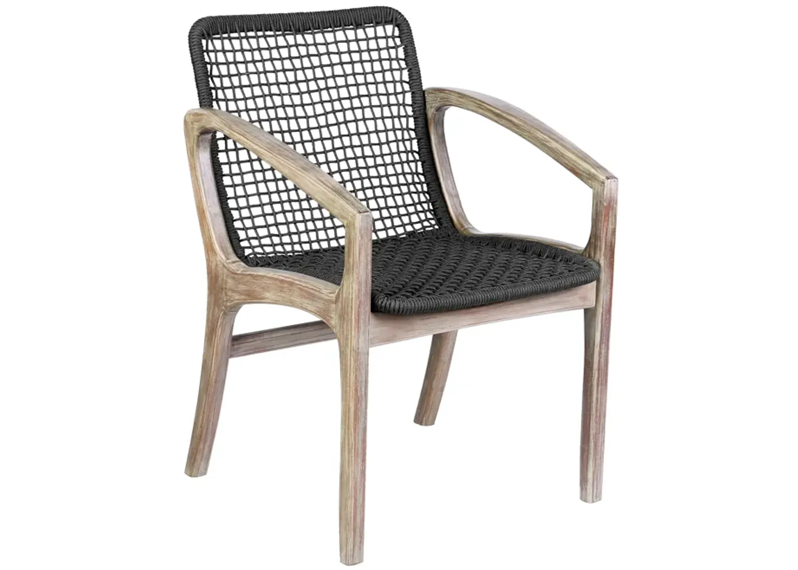 Brighton Outdoor Patio Dining Chair in Light Eucalyptus Wood and Charcoal Rope