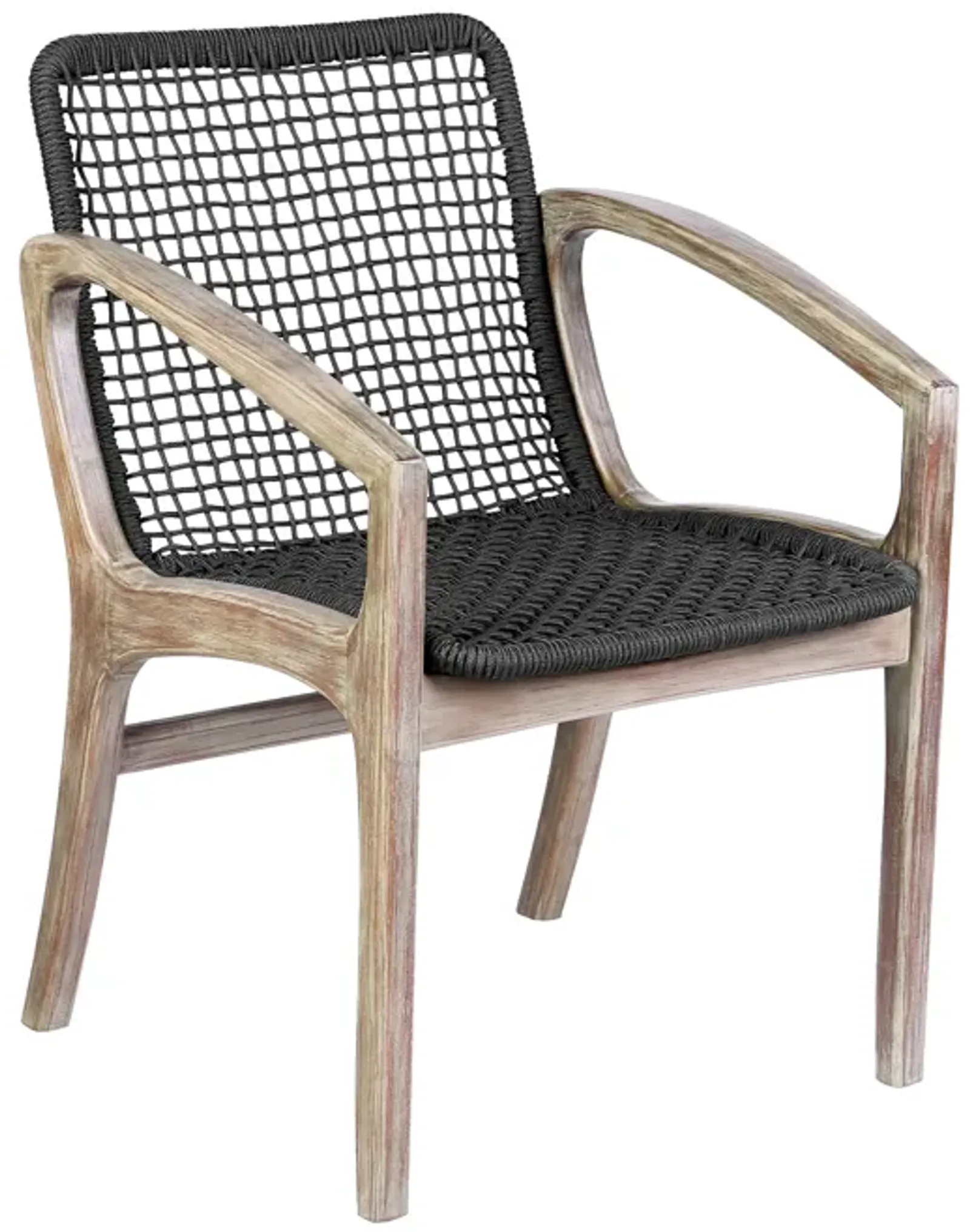 Brighton Outdoor Patio Dining Chair in Light Eucalyptus Wood and Charcoal Rope