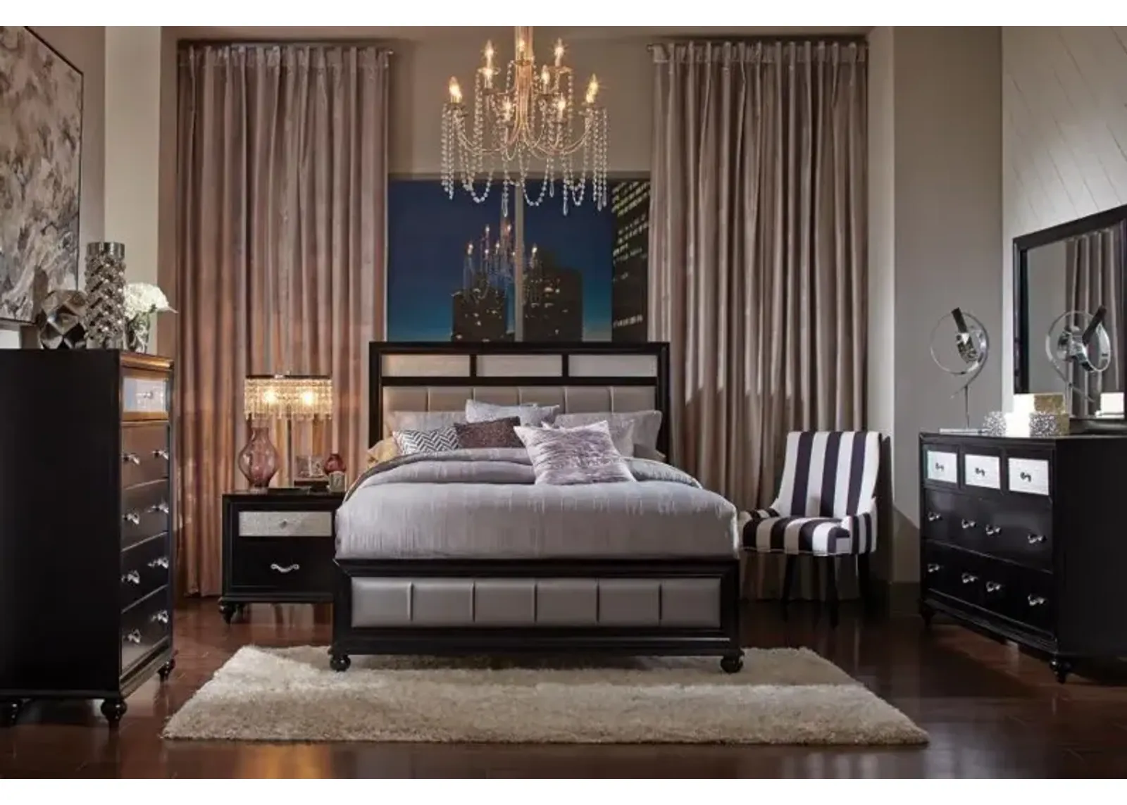 Barzini Bedroom Set with Upholstered Headboard Black