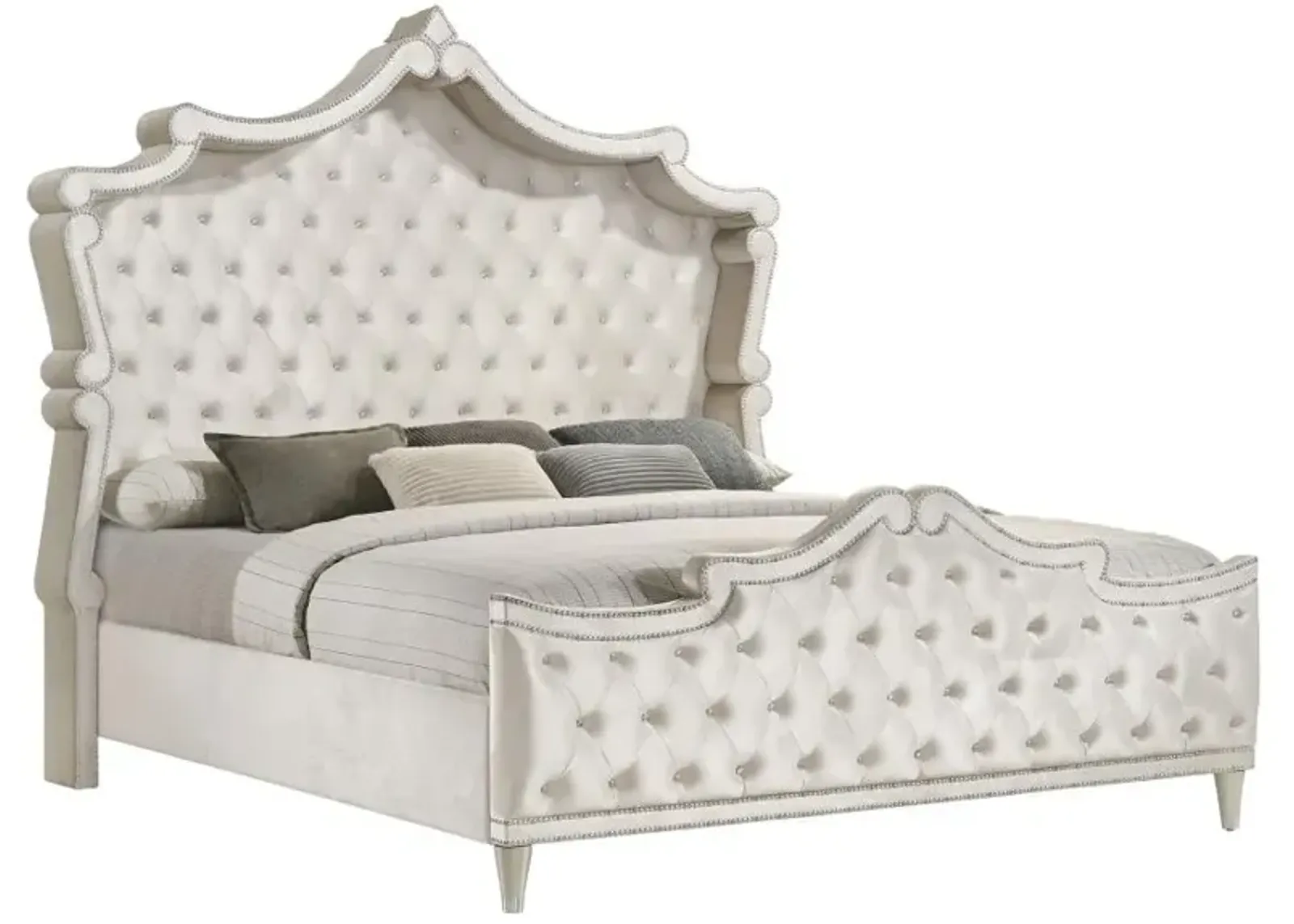 Antonella Upholstered Tufted California King Bed Ivory and Camel