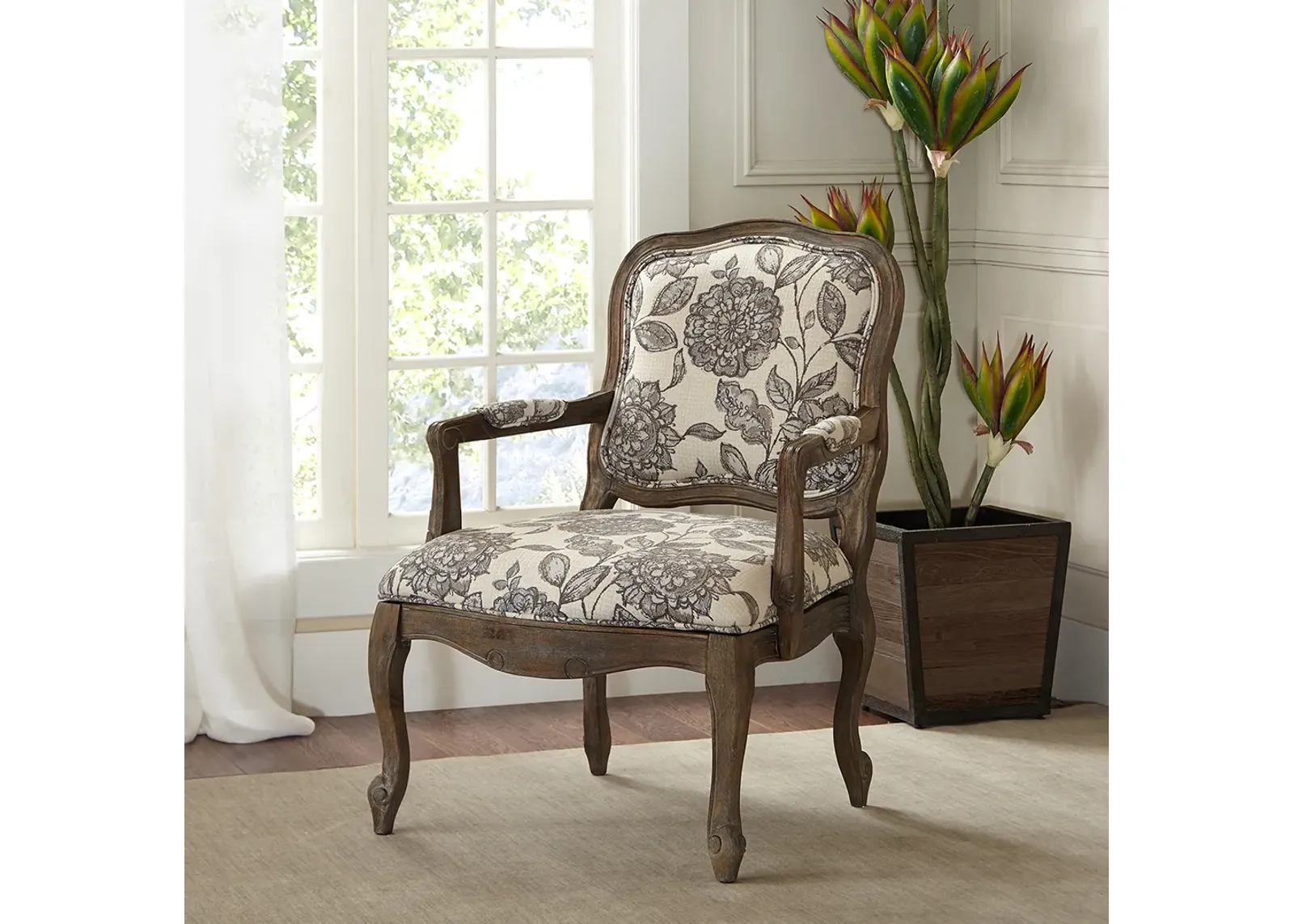 Madison Park Monroe Multi Camel Back Exposed Wood Chair