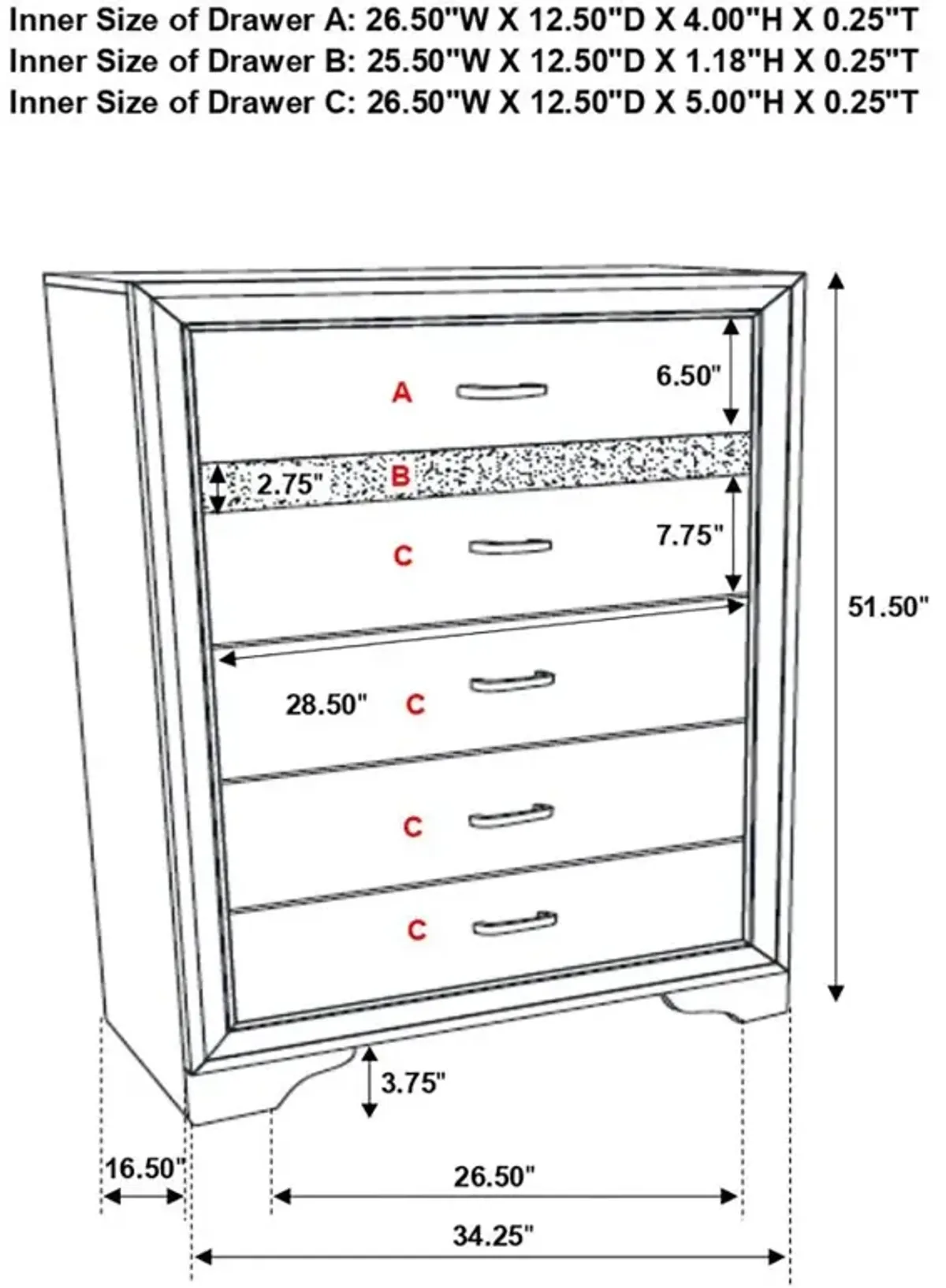 Miranda 5-drawer Chest White and Rhinestone