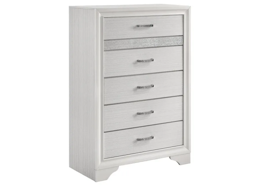 Miranda 5-drawer Chest White and Rhinestone