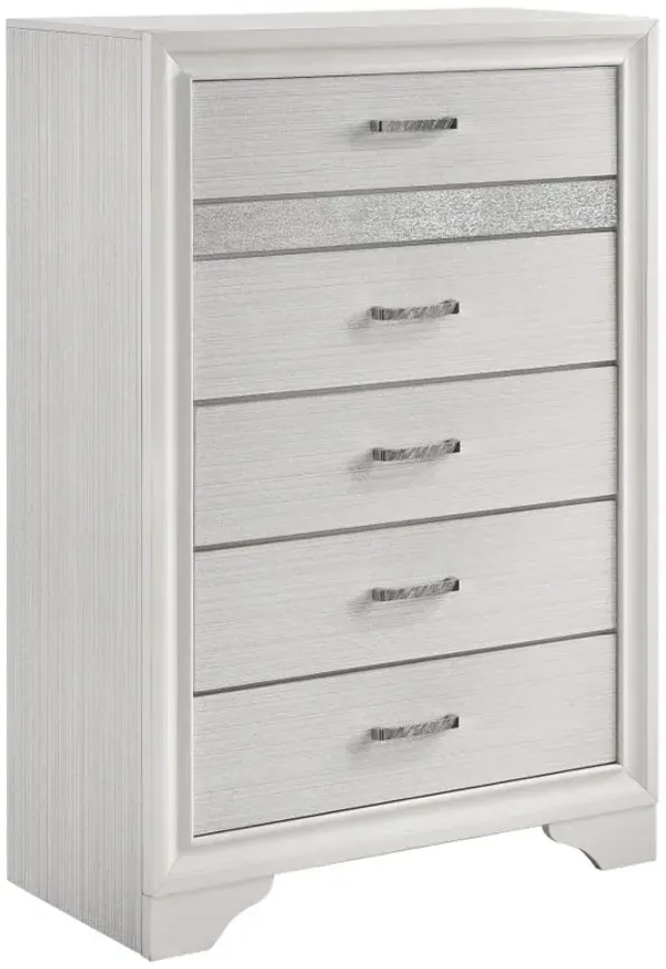 Miranda 5-drawer Chest White and Rhinestone