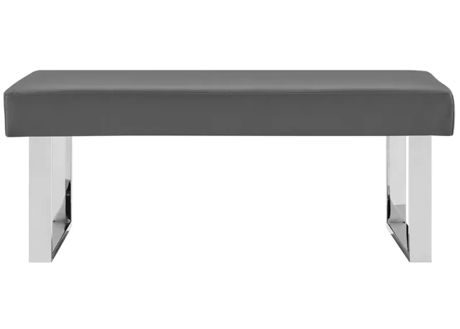 Amanda Contemporary Dining Bench in Gray Faux Leather and Chrome Finish