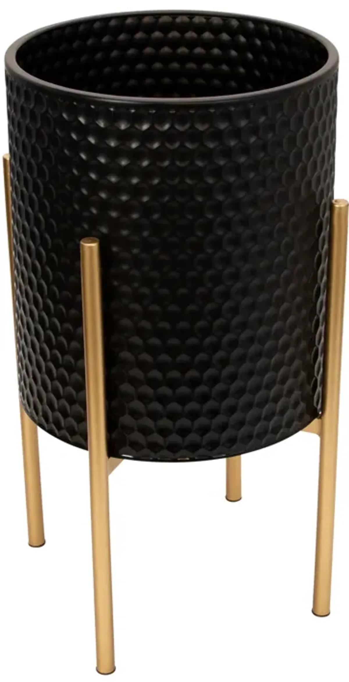 S/2 Honeycomb Planter On Metalstand, Black/gld