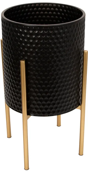 S/2 Honeycomb Planter On Metalstand, Black/gld